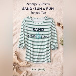 ✨ Zenergy by Chico’s “Sand & Sun & Fun” Striped Tee ✨